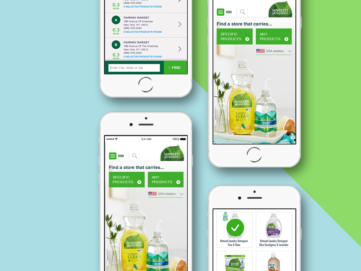 store locator product finder, user interface design for Seventh Generation