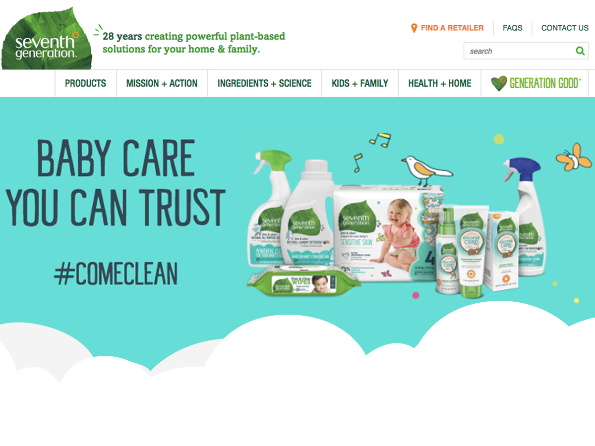 Seventh Generation marketing landing page teaser for baby care products