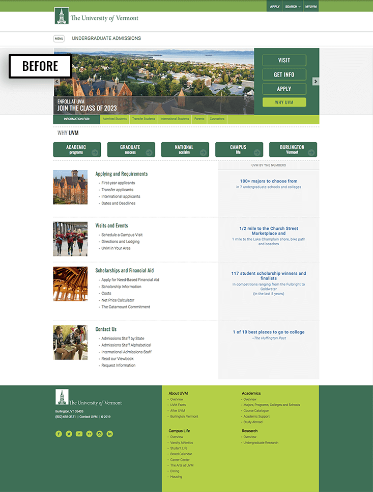 Undergraduate Admissions home page before redesign