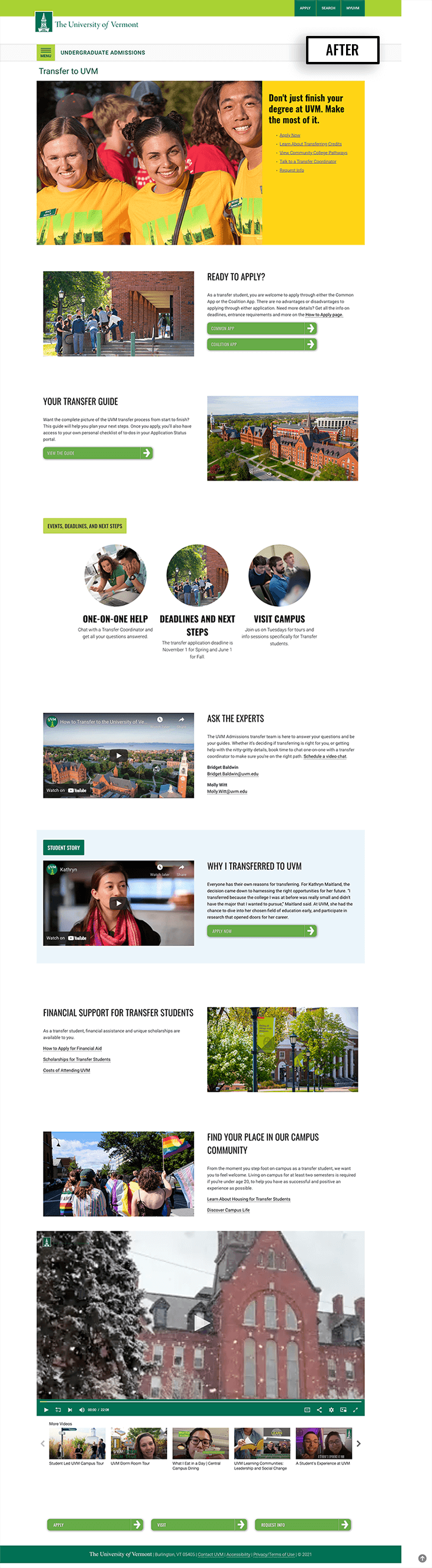 Transfer student's page after redesign