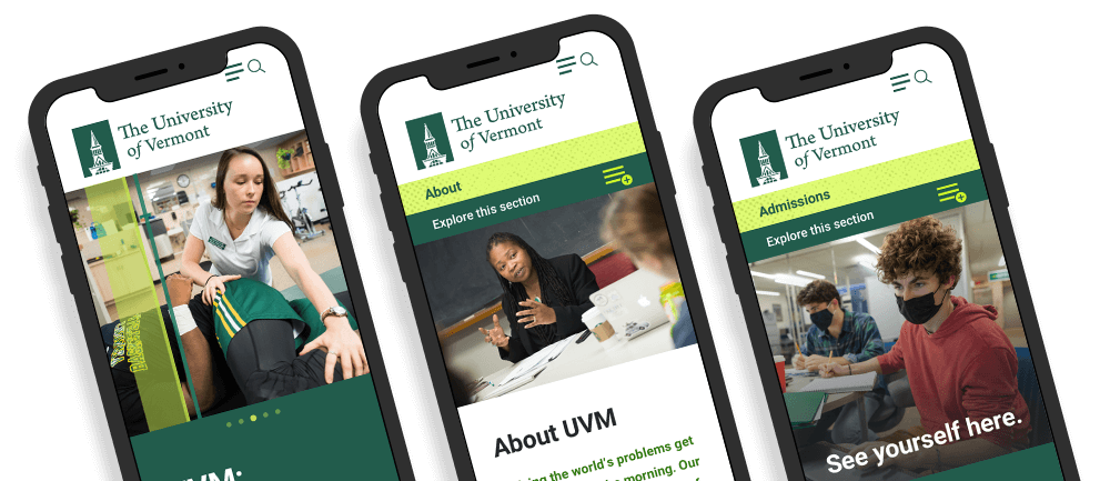 select mobile screens from the UVM redesign