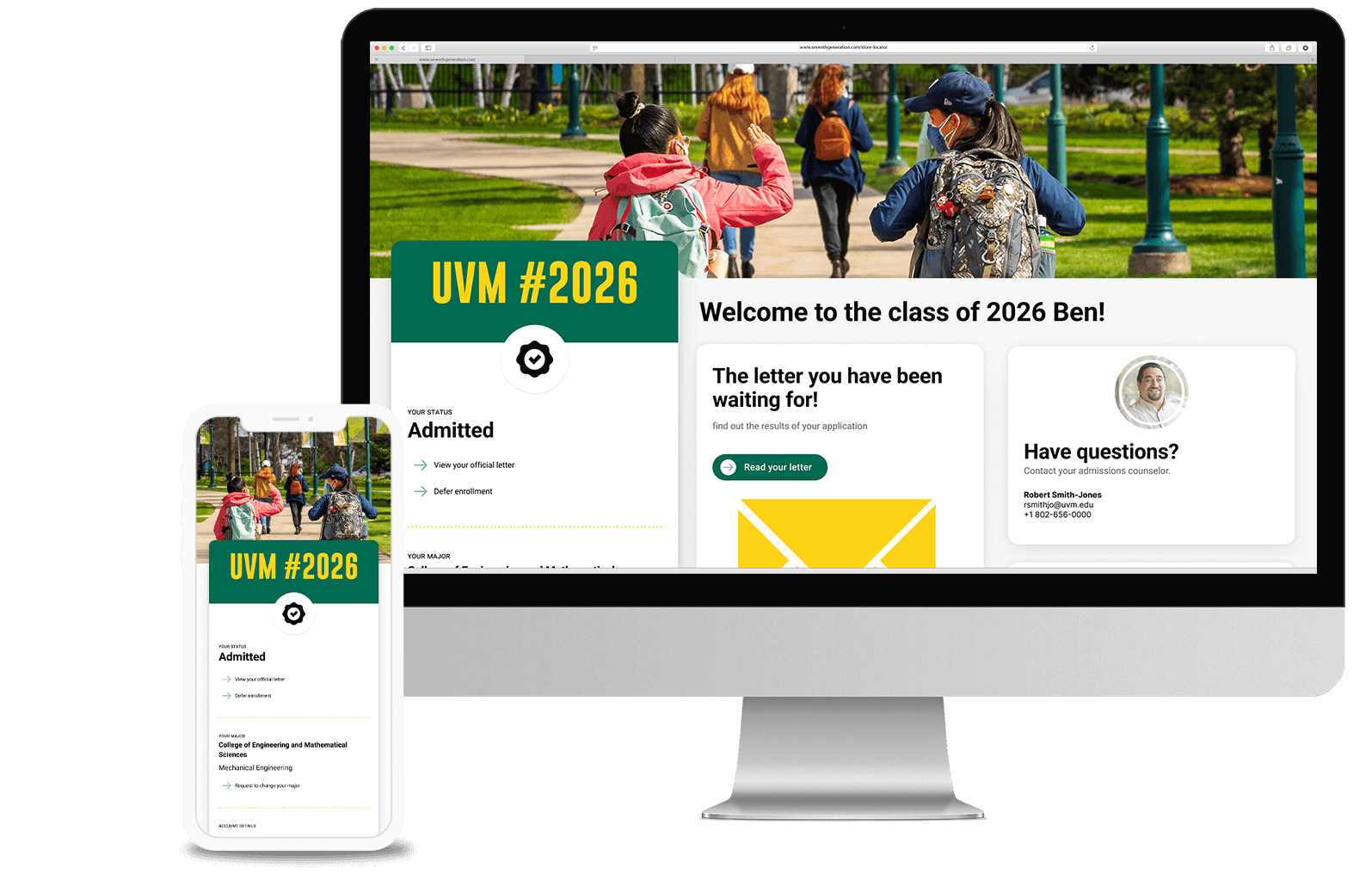 Admissions portal for UVM